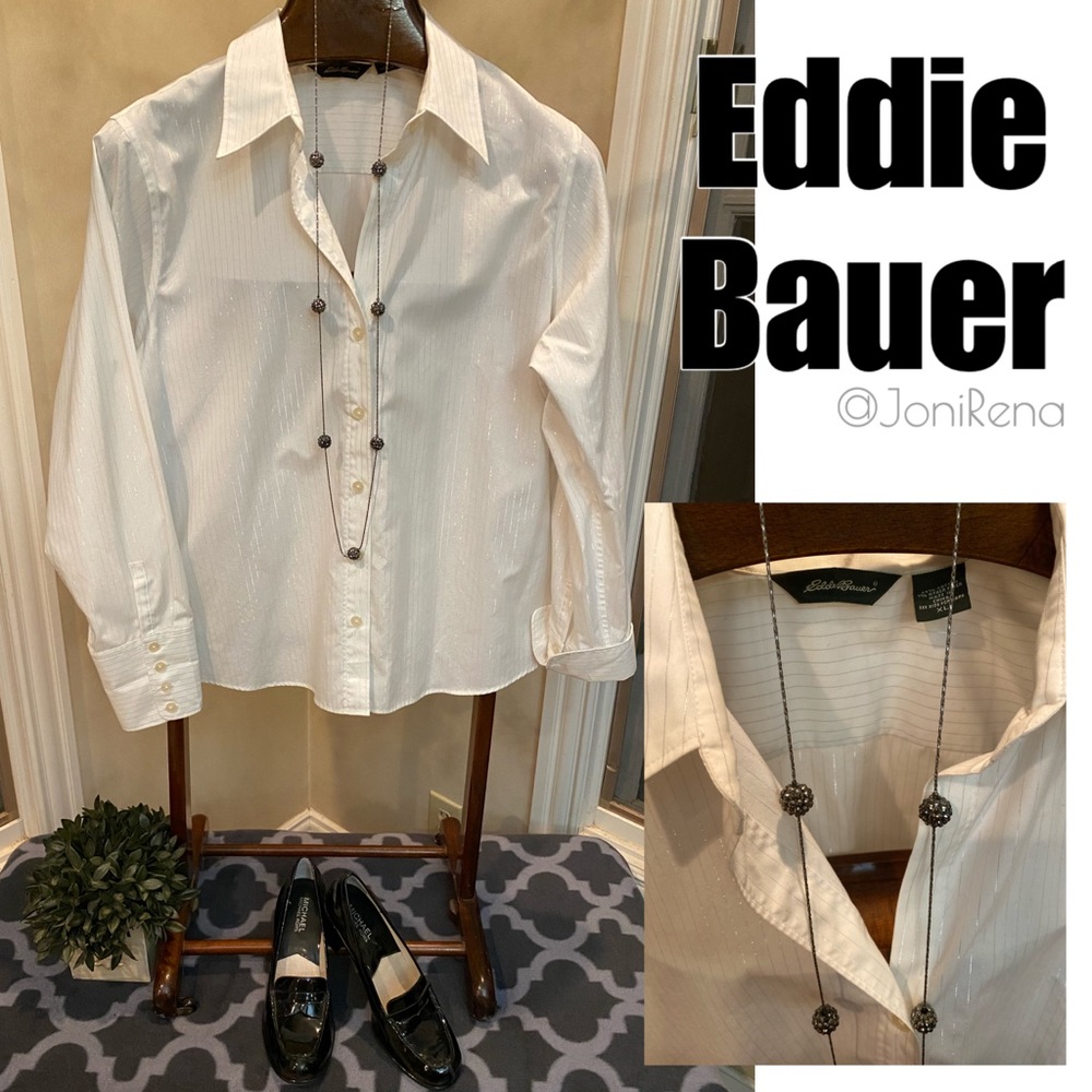 🎀Crisp White PINSTRIPES | Eddie Bauer | SIZE XL🎀